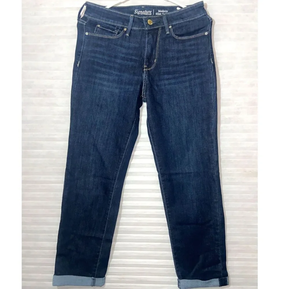 Signature Levi Strauss &co modern slim cuffed size 6-W28 Dark Wash Look GREAT! - Picture 1 of 6